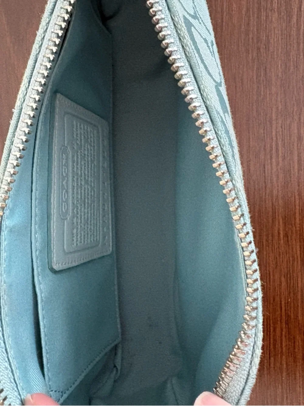 Light Blue Coach purse with Tan Trim - Picture 6 of 6